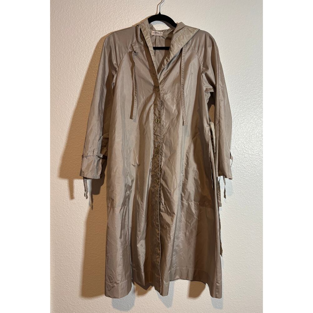 Totes Coat Vintage Size 8 Nylon Trench Rain Jacket Windbreaker Hooded Beige